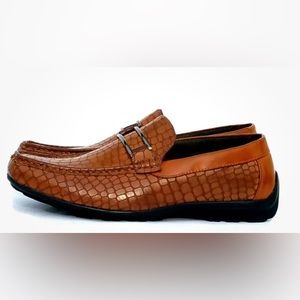 NWOT Stacy Adams Men's Lanzo Moc Toe Bit Slip-On Cognac Crocodile Print US 13